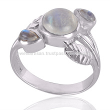 Export Qualität stilvolle natürliche Regenbogen Moonstone 925 Silber Ring